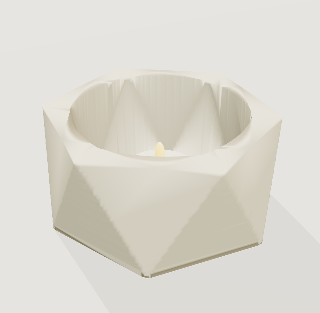 Low-poly cup LED candle holder, actual geometry render